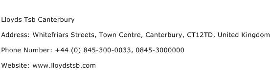 Lloyds Tsb Canterbury Address Contact Number