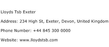 Lloyds Tsb Exeter Address Contact Number