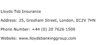 Lloyds Tsb Insurance Address Contact Number
