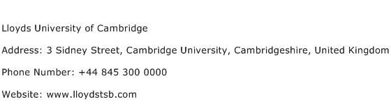 Lloyds University of Cambridge Address Contact Number