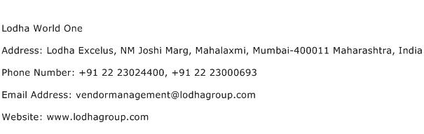 Lodha World One Address Contact Number