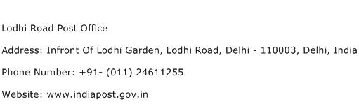 Lodhi Road Post Office Address Contact Number