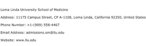 Loma Linda University School of Medicine Address Contact Number