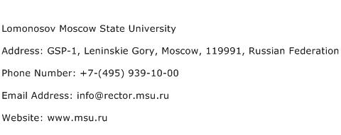 Lomonosov Moscow State University Address Contact Number
