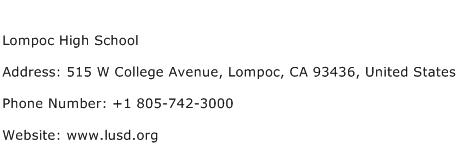 Lompoc High School Address Contact Number