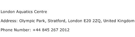 London Aquatics Centre Address Contact Number