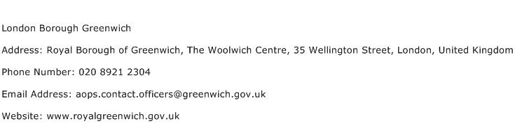 London Borough Greenwich Address Contact Number