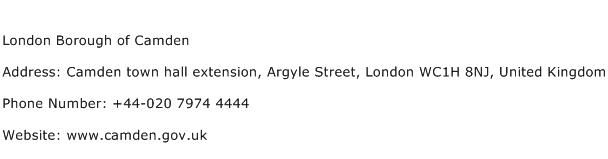 London Borough of Camden Address Contact Number