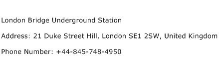 London Bridge Underground Station Address Contact Number