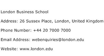 London Business School Address Contact Number