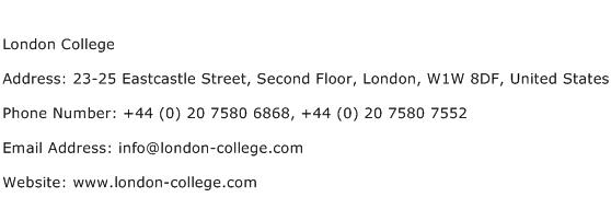 London College Address Contact Number