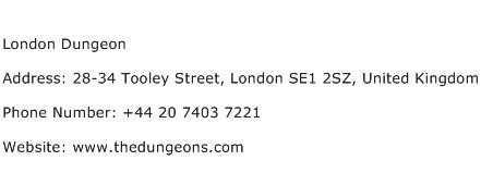 London Dungeon Address Contact Number