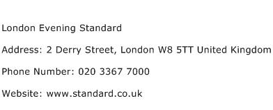 London Evening Standard Address Contact Number