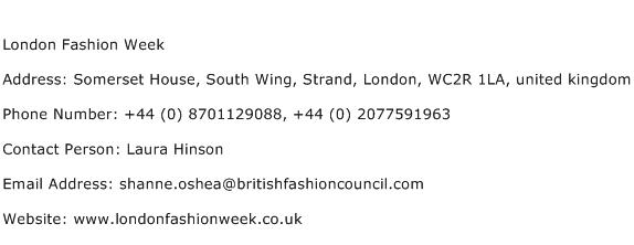 London Fashion Week Address Contact Number