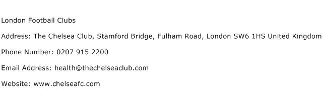 London Football Clubs Address Contact Number