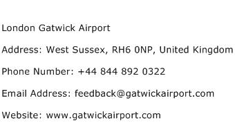 London Gatwick Airport Address Contact Number