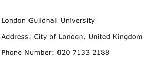 London Guildhall University Address Contact Number