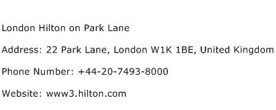 London Hilton on Park Lane Address Contact Number