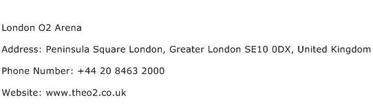 London O2 Arena Address Contact Number