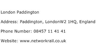 London Paddington Address Contact Number