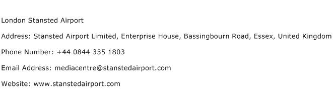 London Stansted Airport Address Contact Number
