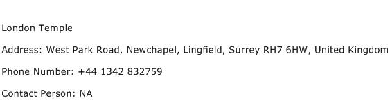 London Temple Address Contact Number
