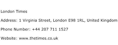 London Times Address Contact Number