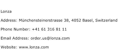 Lonza Address Contact Number