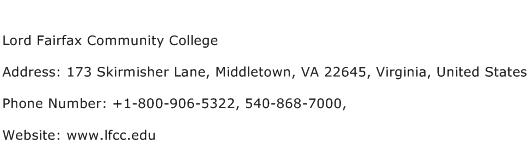 Lord Fairfax Community College Address Contact Number