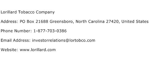Lorillard Tobacco Company Address Contact Number