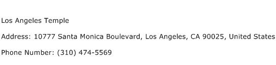 Los Angeles Temple Address Contact Number