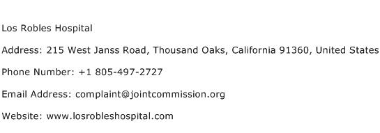 Los Robles Hospital Address Contact Number