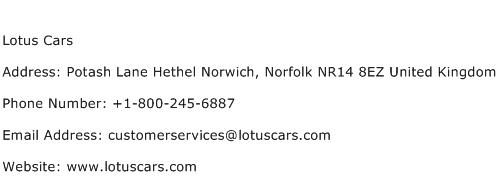 Lotus Cars Address Contact Number