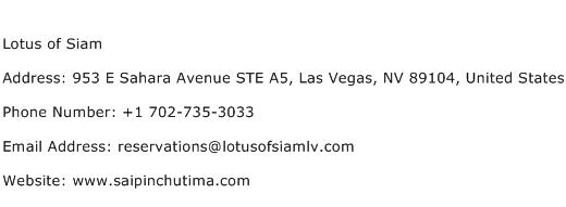 Lotus of Siam Address Contact Number