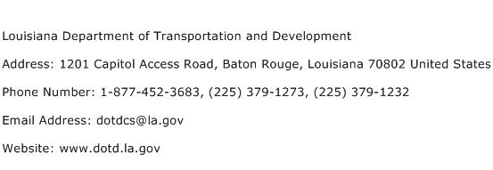 Louisiana Department of Transportation and Development Address Contact Number