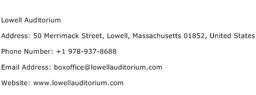 Lowell Auditorium Address Contact Number