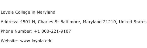 Loyola College in Maryland Address Contact Number