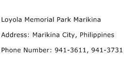 Loyola Memorial Park Marikina Address Contact Number