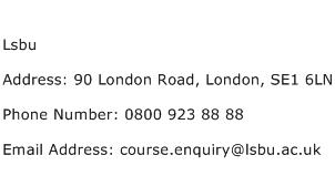 Lsbu Address Contact Number