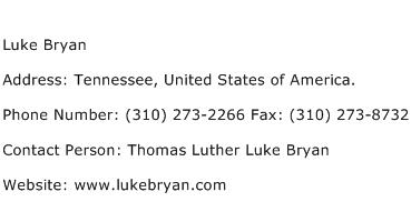 Luke Bryan Address Contact Number