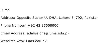 Lums Address Contact Number