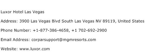 Luxor Hotel Las Vegas Address Contact Number