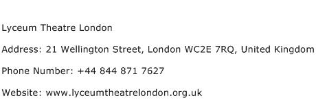 Lyceum Theatre London Address Contact Number