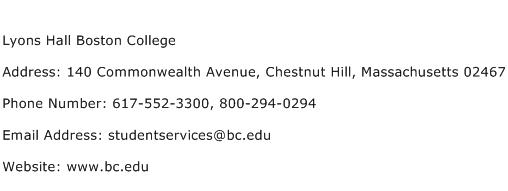 Lyons Hall Boston College Address Contact Number