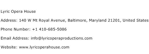 Lyric Opera House Address Contact Number
