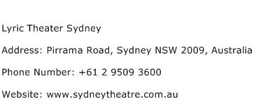 Lyric Theater Sydney Address Contact Number