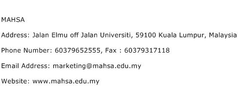 MAHSA Address Contact Number
