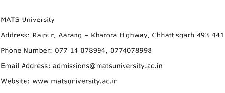 MATS University Address Contact Number