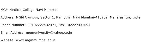 MGM Medical College Navi Mumbai Address Contact Number