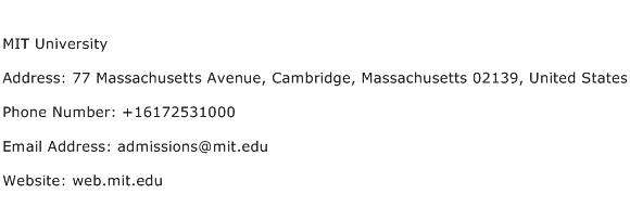 MIT University Address Contact Number